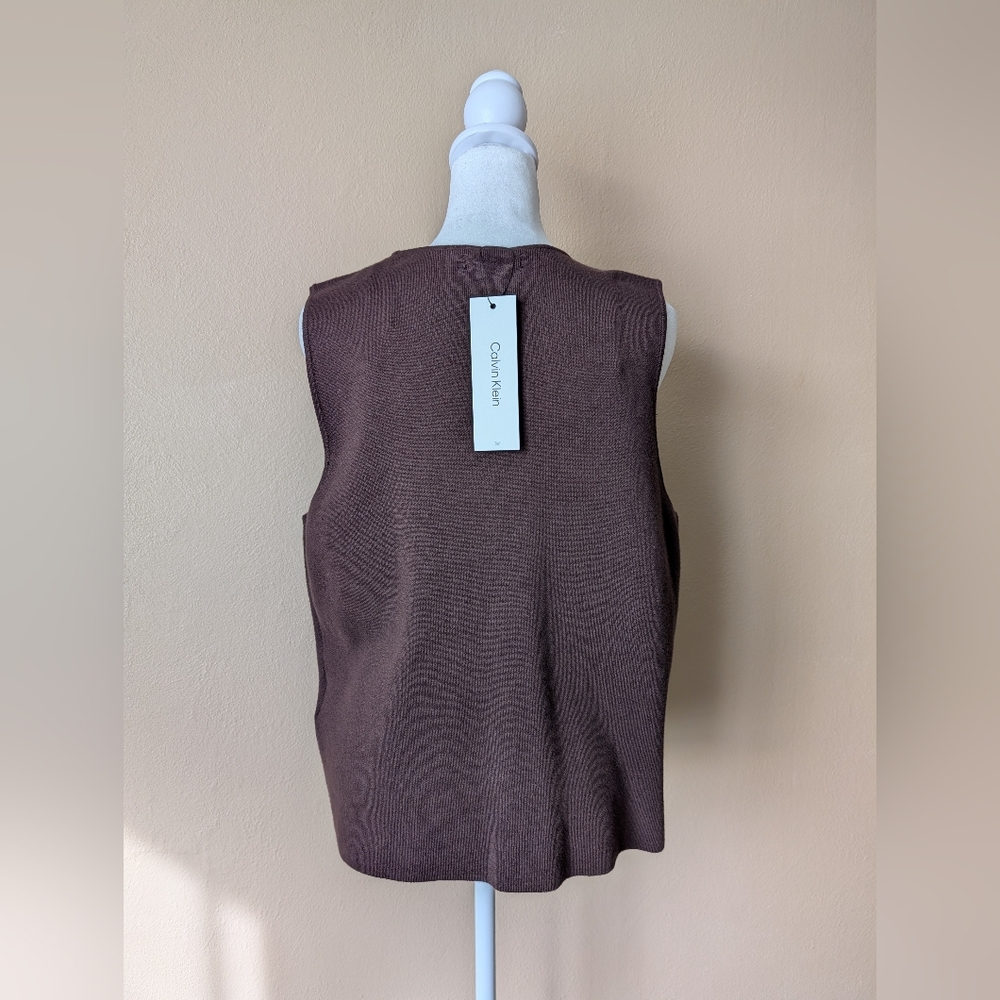 Calvin Klein Brown Knit Sweater Vest Button Front Sleeveless Size L - Picture 4 of 14
